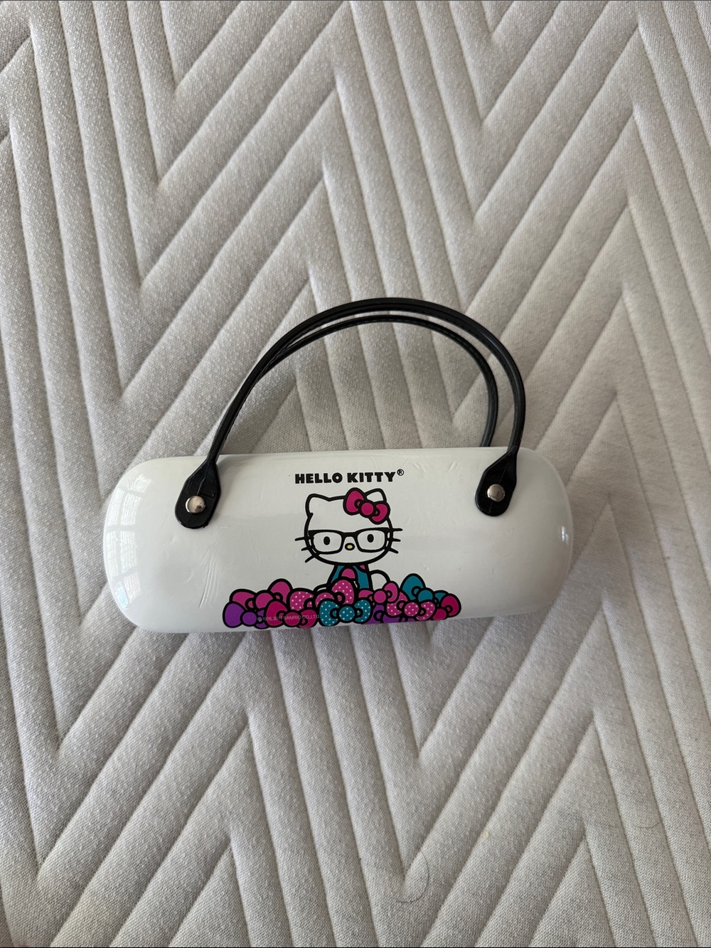 Hello Kitty White Eyewear Case (kids) with Black Handle and Pink Blue Accents